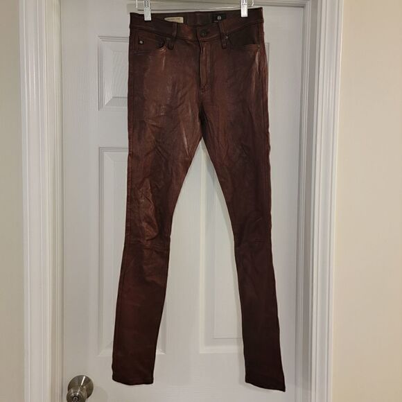 AG Pants Lamb Leather Farrah Skinny High Rise Wine Soft Saks Fifth Avenue sz 26 - Picture 1 of 6